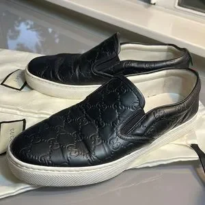 Mens black GUCCI leather slip on sneaker GG logo size 10 Gucci Slip - On Casual Shoes for Men for sale | eBay main image 4